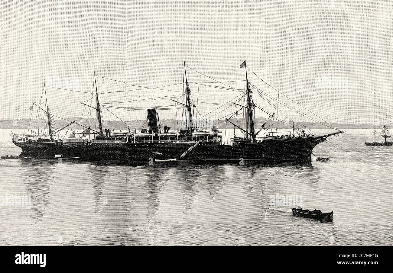 La Reina Cristina era una nave da crociera spagnola. Marina spagnola dal 1890 al 1 maggio 1898 la data affondò nella battaglia di Cavite. Ha ricevuto il suo nome in onore della regina María Cristina de HabsburgoLorena. Da la Ilustracion Española y americana 1895 Foto Stock