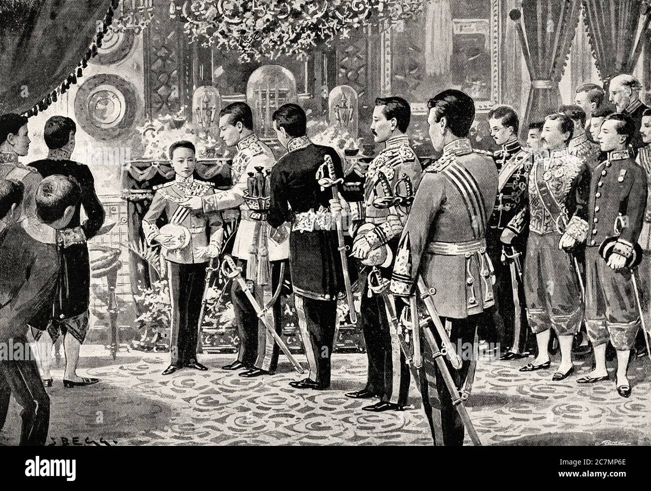 Phra Bat Somdet Phra Poramentharamaha Vajiravudh Phra Mongkut Klao Chao Yu Hua aka King Rama VI. Cavaliere dell'Ordine del Vello d'Oro del Reggente spagnolo María Cristina. Da la Ilustracion Española y americana 1895 Foto Stock