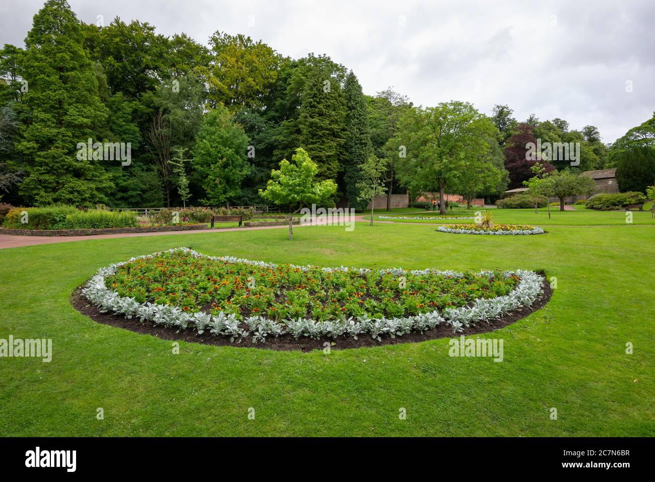 Giardino formale, Manor Park, Glossop, Derbyshire, Inghilterra Foto Stock