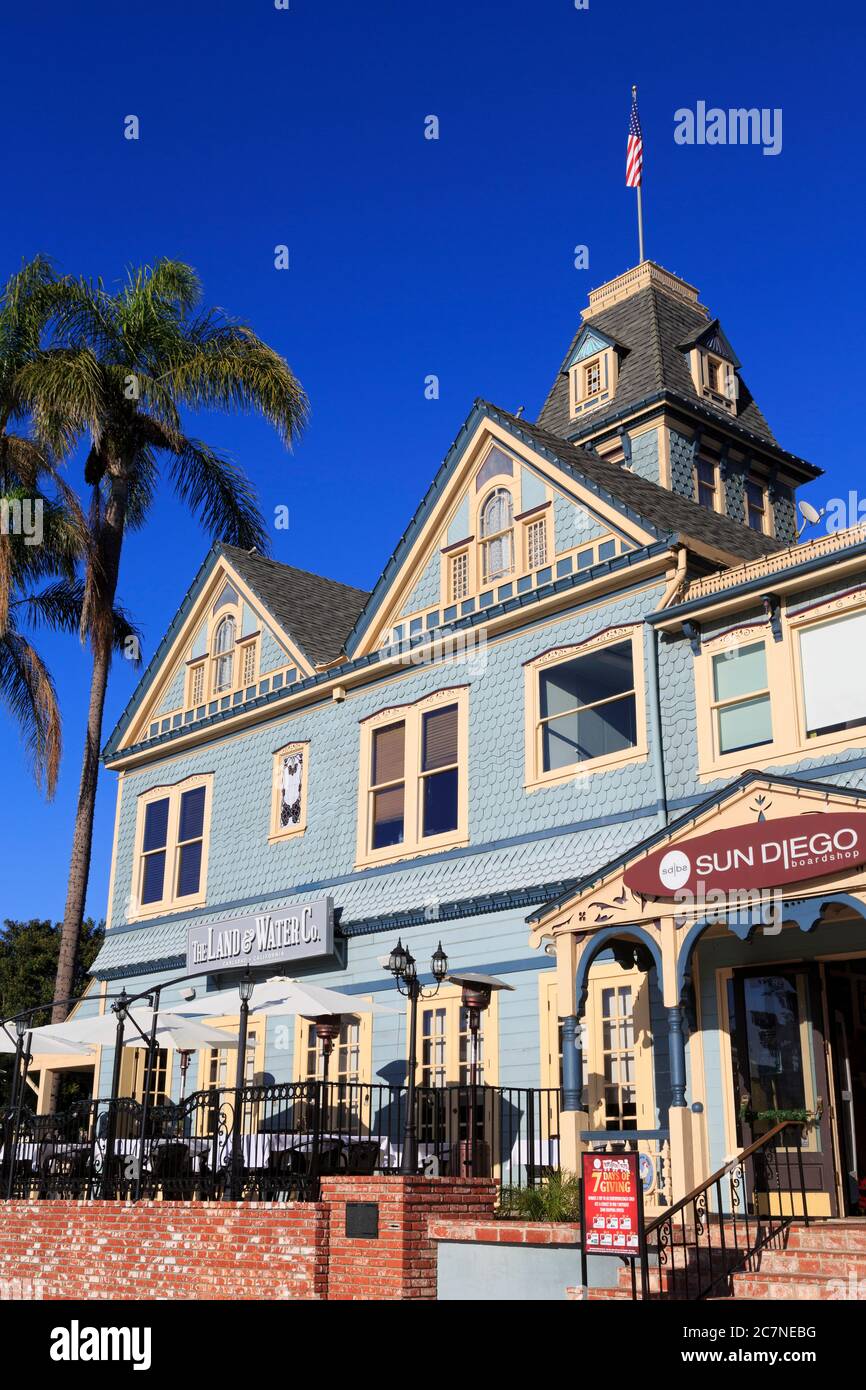 Architettura vittoriana, Carlsbad Village, San Diego County, California, Stati Uniti Foto Stock