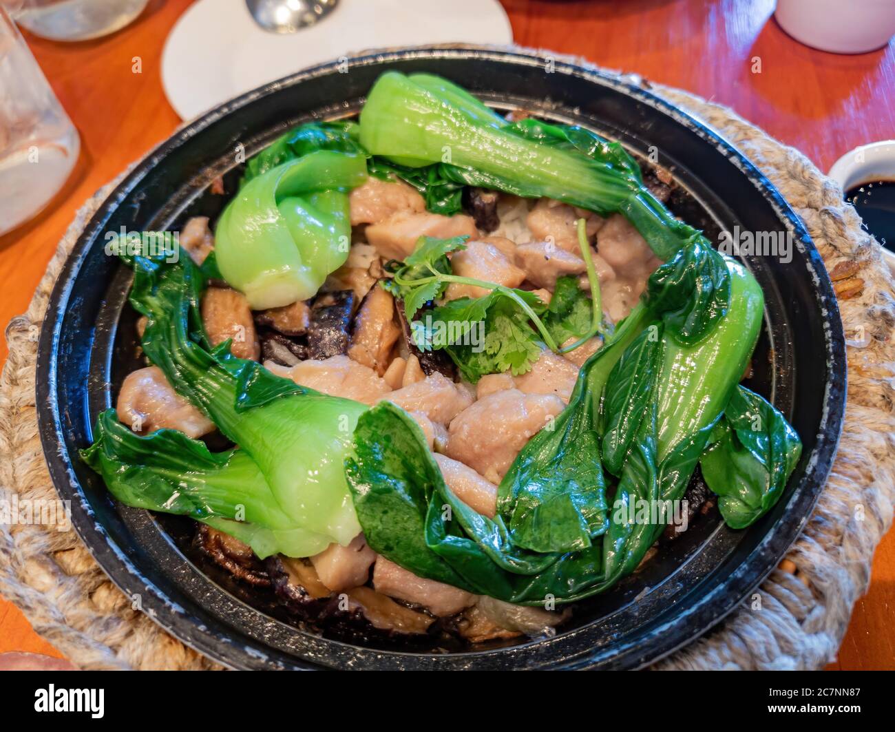 Primo piano di riso di pollo in stile Hong Kong, mangiato a Las Vegas, Nevada Foto Stock
