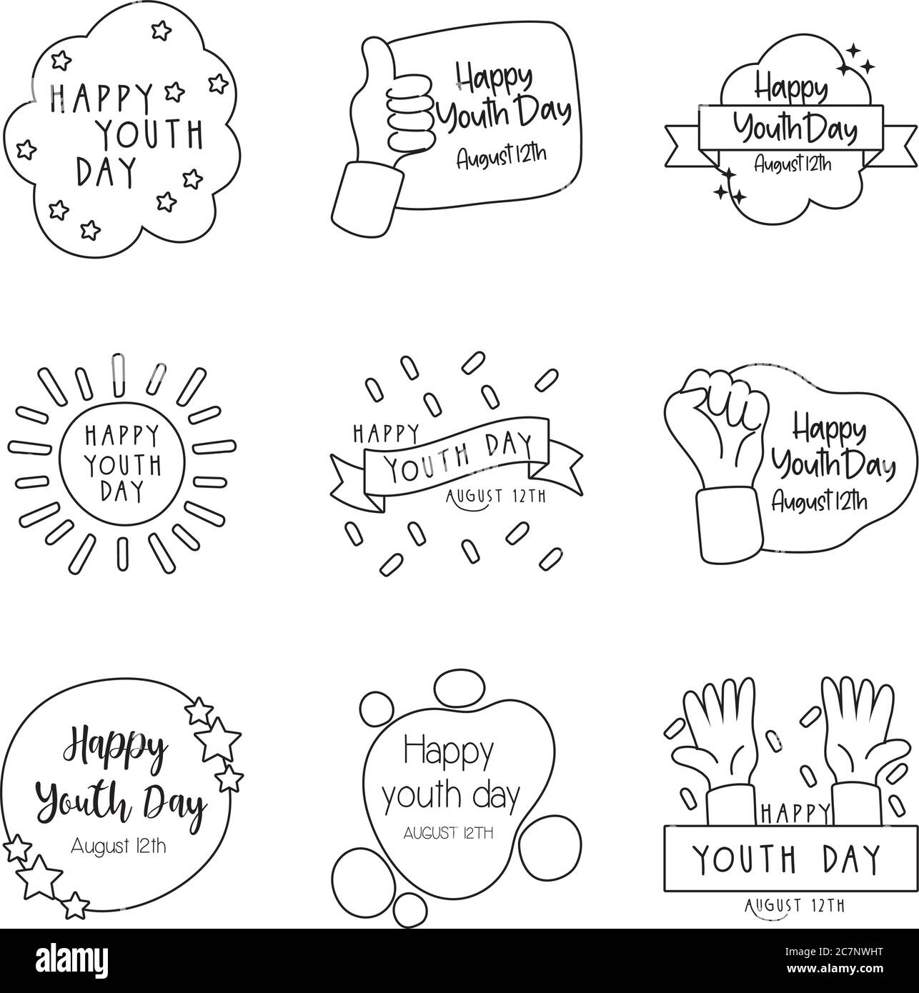 felice giornata dei giovani pacchetto di lettere vettoriali illustrazione disegno Illustrazione Vettoriale