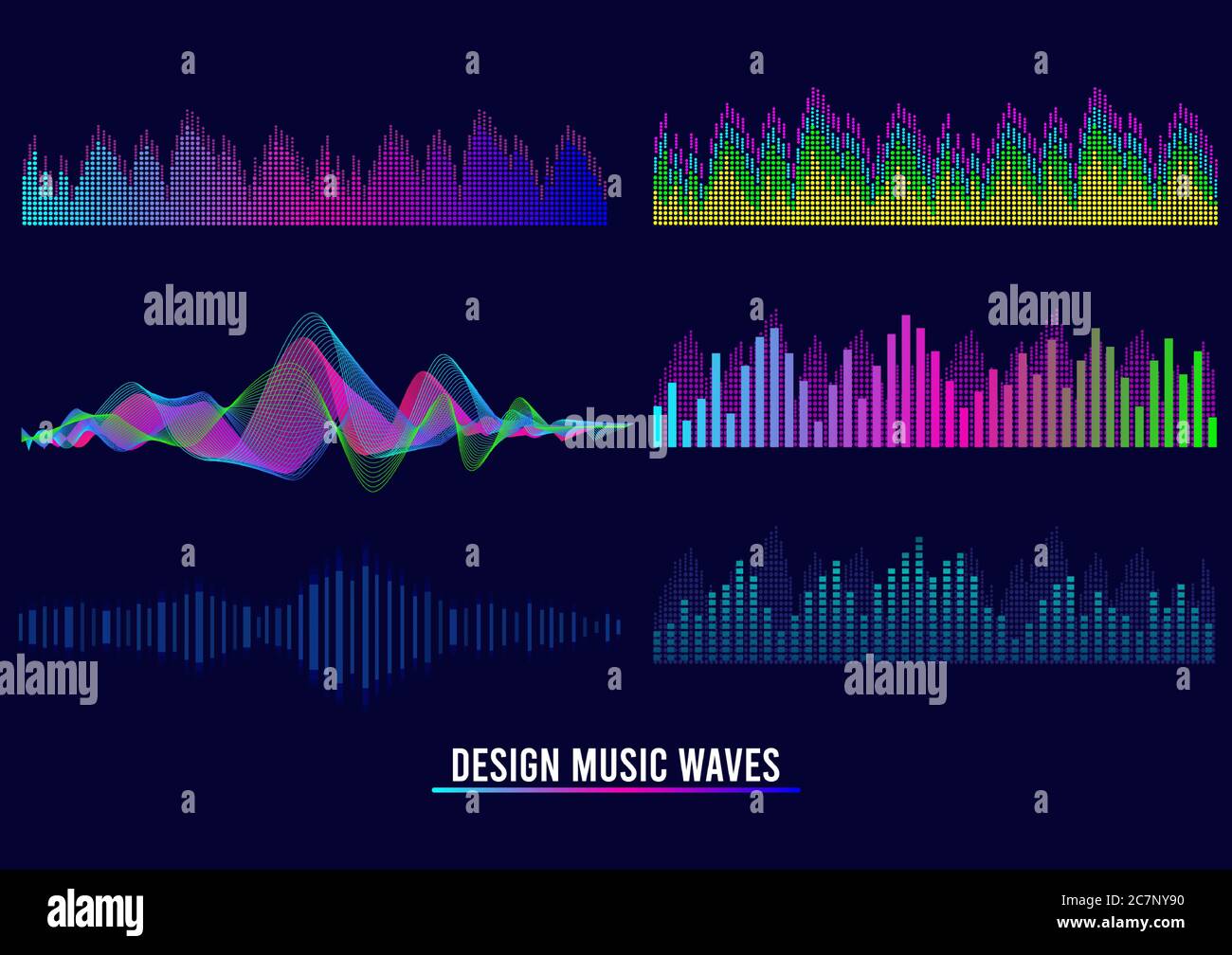 Astratto Musica Wave sfondo, Abstract Sound Wave Design, Equalizer per la musica, Showwing Sound Wave con Music Wave, Illustrazione di suono colorato w Illustrazione Vettoriale