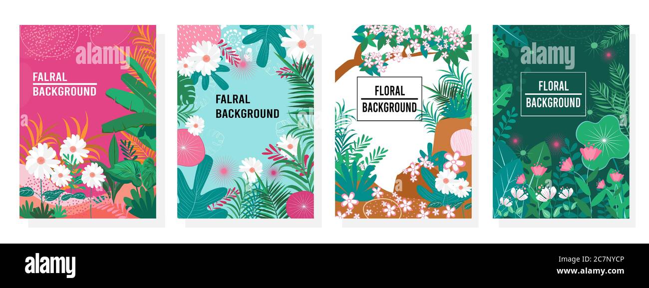 Vector Set sfondo floreale, natura sfondo, quattro stagioni, modello, banner, copertina, modelli, cartolina. Illustrazione Vettoriale