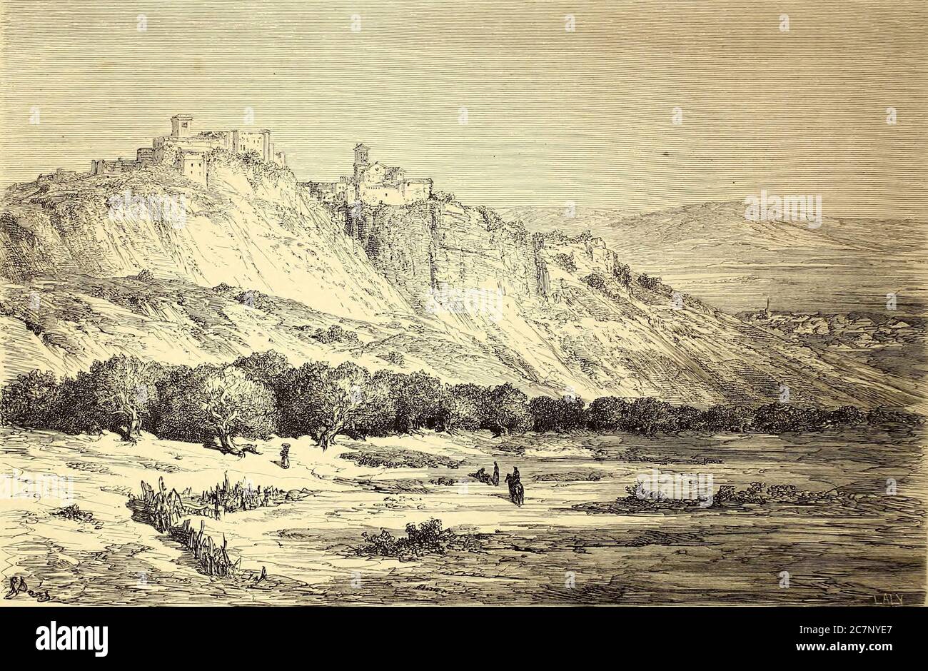 Cádiz de la Frontera è un comune spagnolo di 1.625 abitanti della Sierra de Cádiz comarca, in Andalusia. Si trova sulle rive settentrionali, occidentali e meridionali del fiume Guadalete, che scorre intorno a tre lati della città sotto torreggianti scogliere verticali immagine della pagina dal libro 'l'Espagne' [Spagna] di Davillier, Jean Charles, barón, 1823-1883; Doré, Gustave, 1832-1883; Pubblicato a Parigi, Francia da Libreria Hachette, nel 1874 Foto Stock