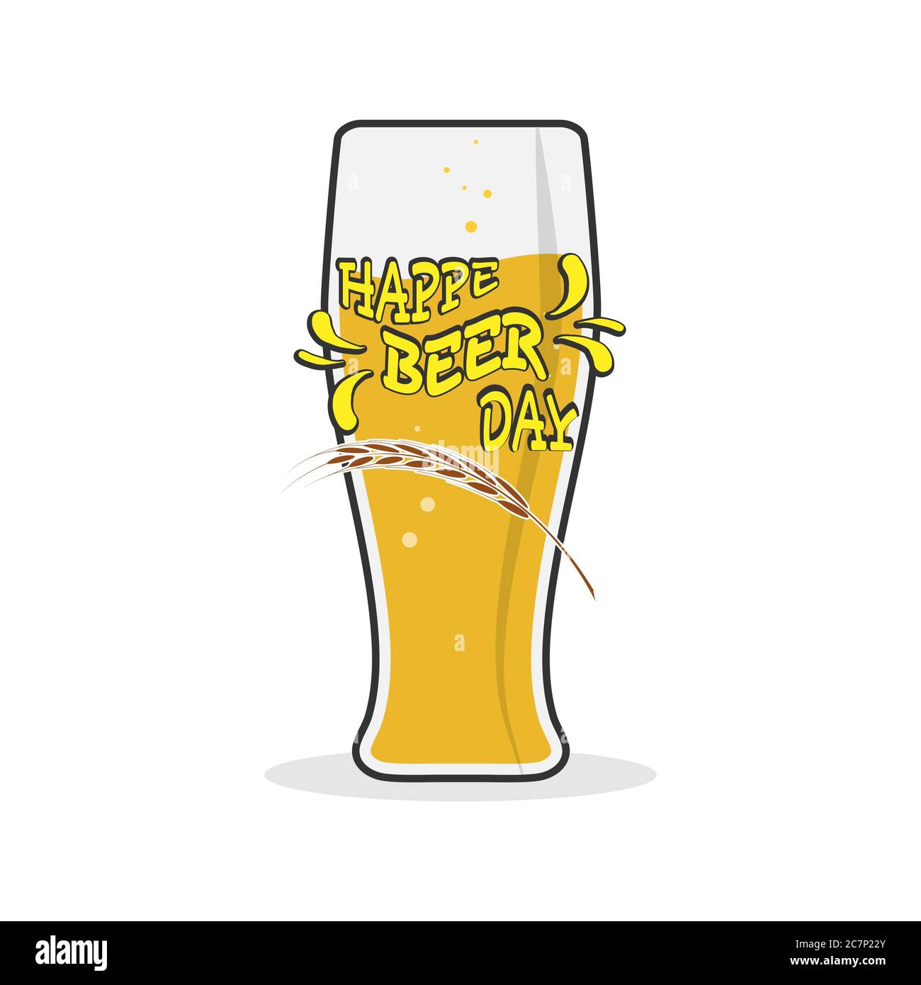 Bicchiere di birra chiara e l'iscrizione HAPPY BEER DAY, isolato su sfondo bianco Illustrazione Vettoriale
