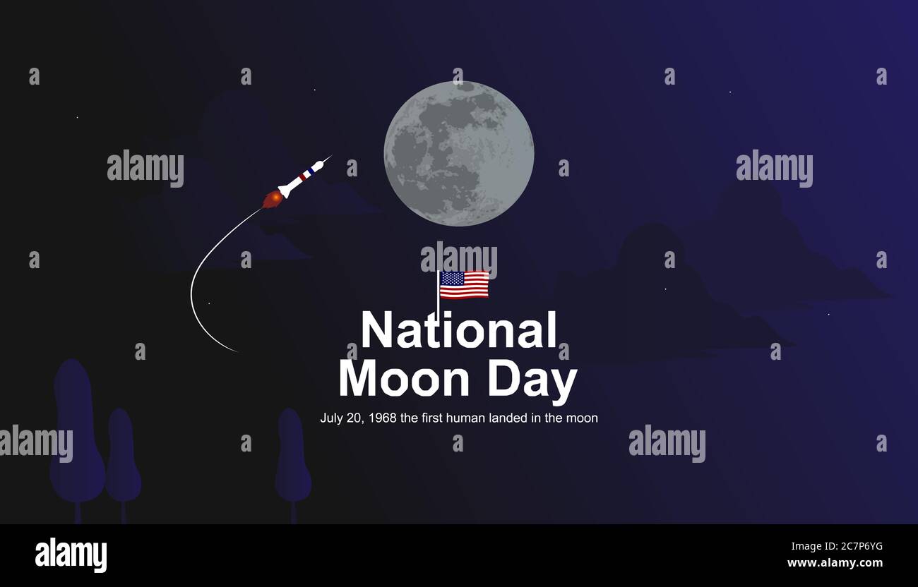 Vettore di illustrazione del giorno della Luna Nazionale, il primo giorno di atterraggio umano alla luna Illustrazione Vettoriale