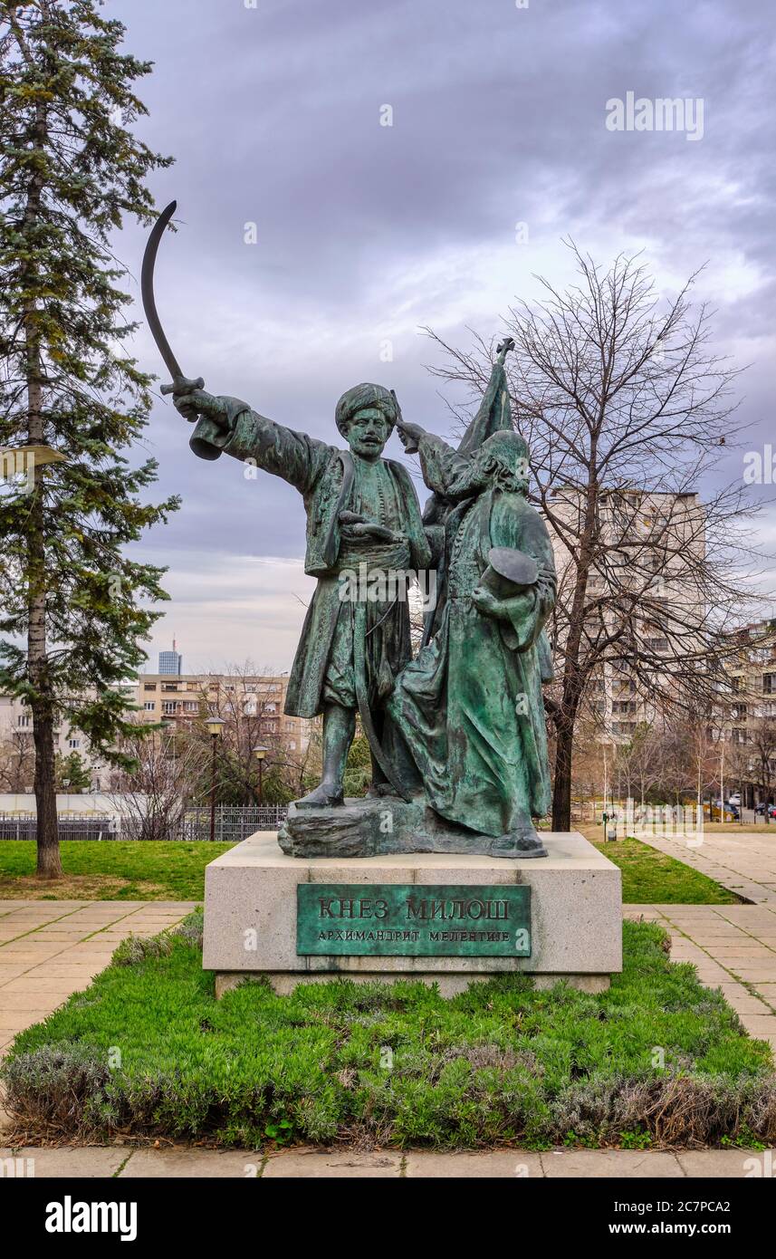 Belgrado / Serbia - 1 marzo 2020: Statua del principe Milos Obrenovic, leader della seconda rivolta serba, a Belgrado, capitale della Serbia Foto Stock