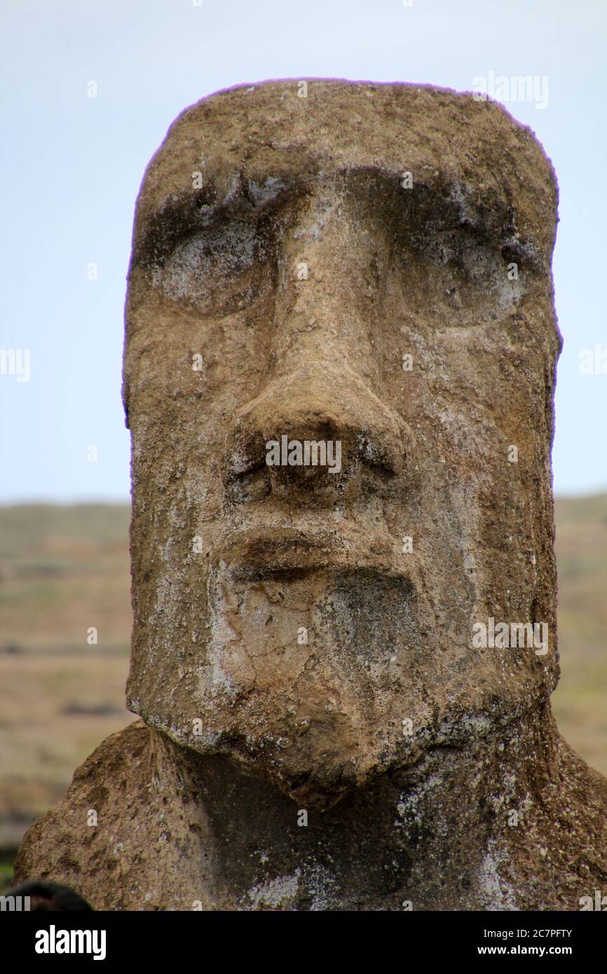 Moai a Rano Raraku - la fabbrica di Moai sull'Isola di Pasqua Foto Stock