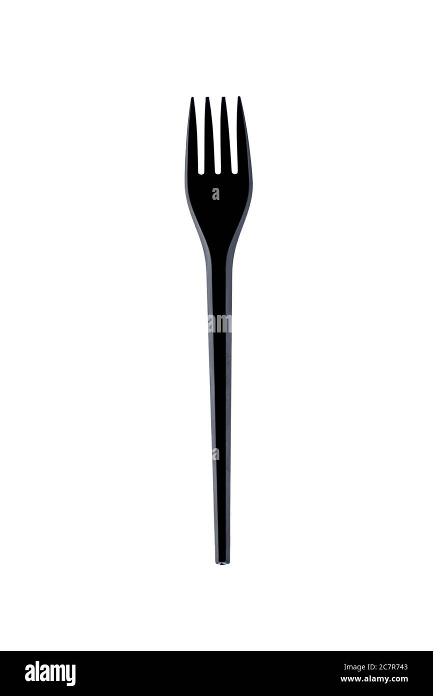 Forchetta nera su sfondo bianco Foto Stock