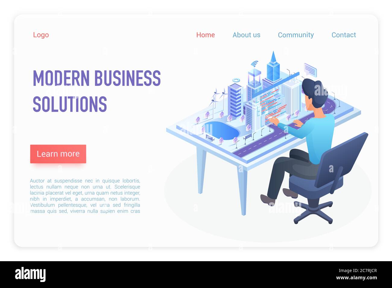 Modello vettoriale isometrico per le landing page delle moderne soluzioni aziendali. Architetto che lavora alla scrivania, modello urbano intelligente su desktop. Strategia aziendale. Sito web di costruzione urbana homepage 3D Concept Illustrazione Vettoriale Modello vettoriale isometrico per le landing page delle moderne soluzioni aziendali. Architetto che lavora alla scrivania, modello urbano intelligente su desktop. Strategia aziendale. Sito web di costruzione urbana homepage 3D Concept Illustrazione Vettoriale