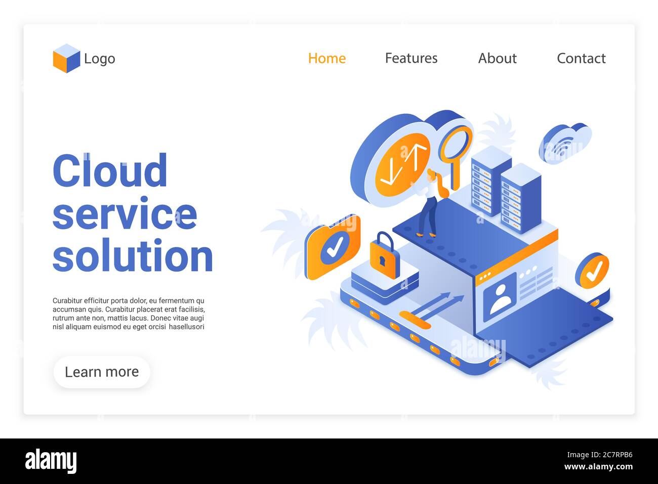 Modello vettore della pagina di destinazione della soluzione di servizi cloud. Sito internet moderno sito web di tecnologia layout UI con illustrazione isometrica. Web hosting business, database remoto pagina web concetto 3D Illustrazione Vettoriale Modello vettore della pagina di destinazione della soluzione di servizi cloud. Sito internet moderno sito web di tecnologia layout UI con illustrazione isometrica. Web hosting business, database remoto pagina web concetto 3D Illustrazione Vettoriale