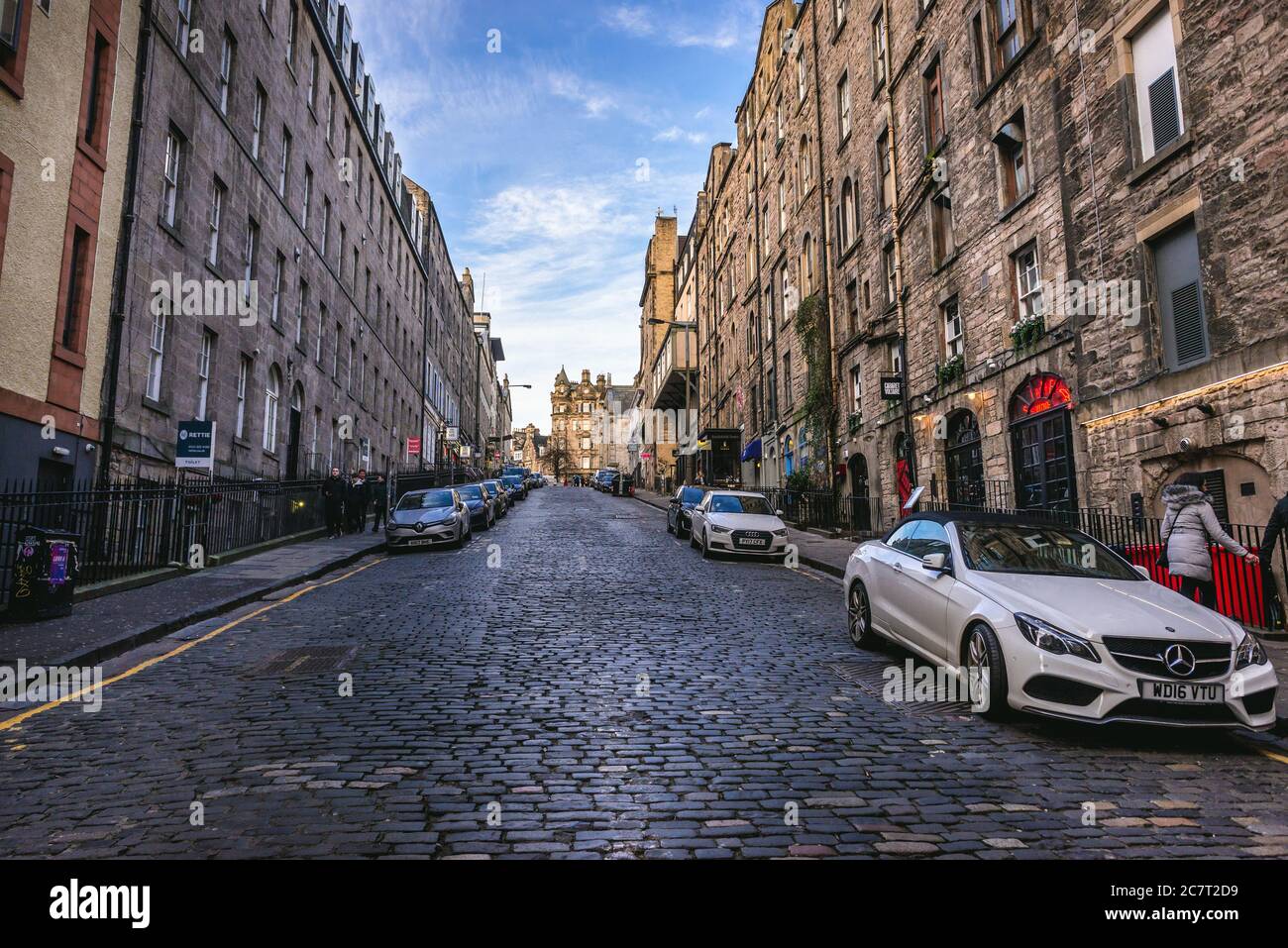 Blair Street, vista da Cowgate Street a Edimburgo, la capitale della Scozia, parte del Regno Unito Foto Stock