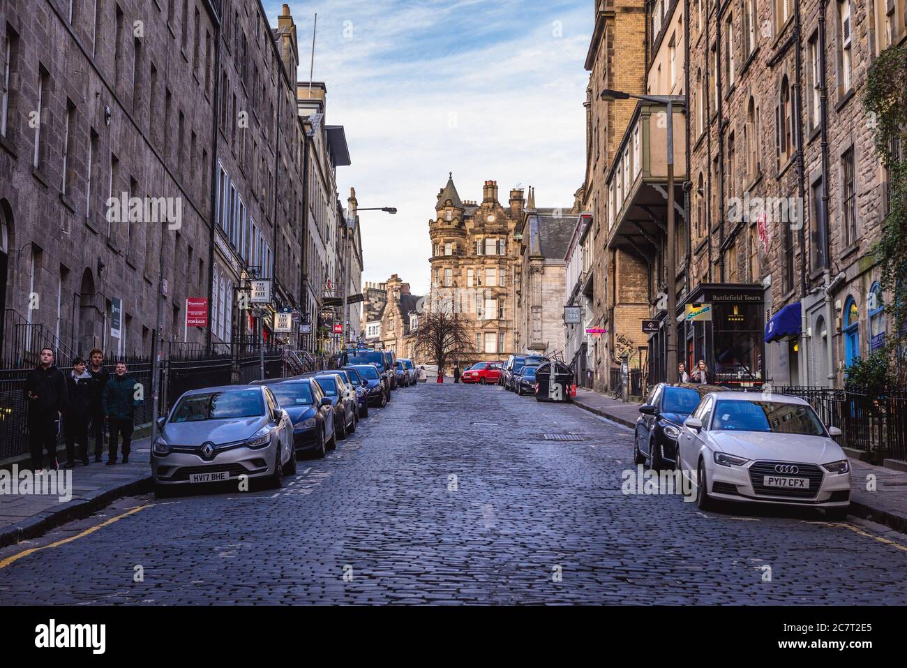 Blair Street, vista da Cowgate Street a Edimburgo, la capitale della Scozia, parte del Regno Unito Foto Stock