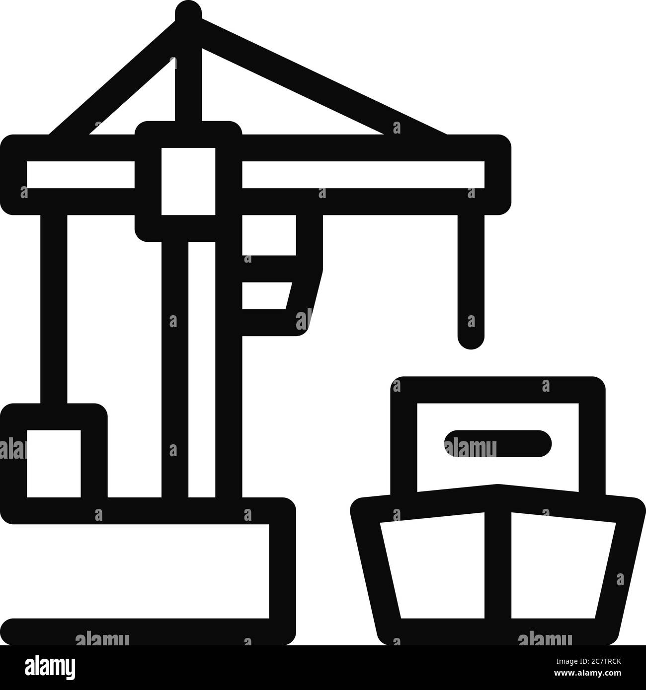 illustrazione del profilo vettoriale della gru portuale e dell'icona della nave Illustrazione Vettoriale
