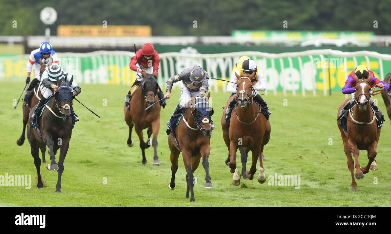 Reshoun guidato da Jim Crowley (centro) vince la Marsh Cup all'ippodromo di Newbury. Foto Stock