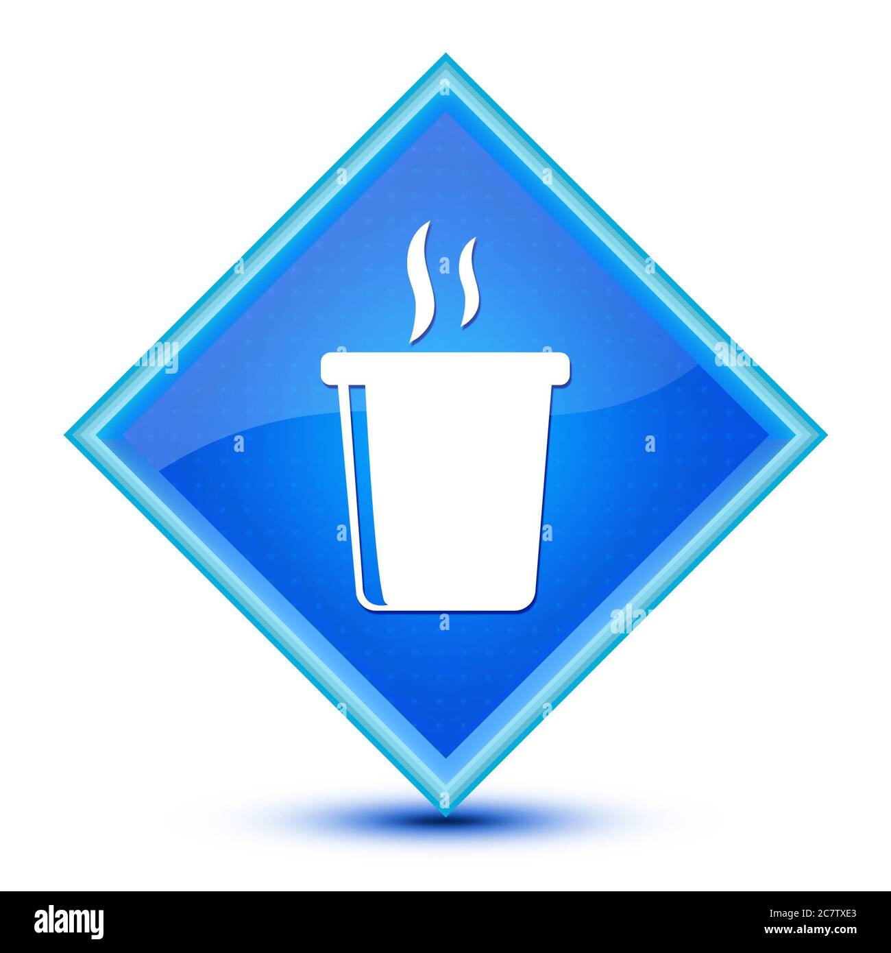 icona di bevanda calda per fast food isolata su speciale simbolo astratto del diamante blu Foto Stock