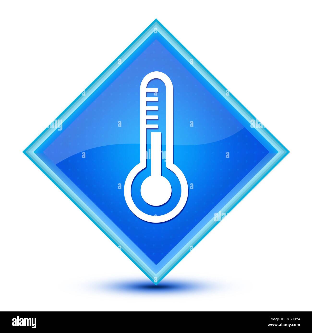 Icona del termometro isolata su speciale simbolo astratto con il pulsante a diamante blu Foto Stock