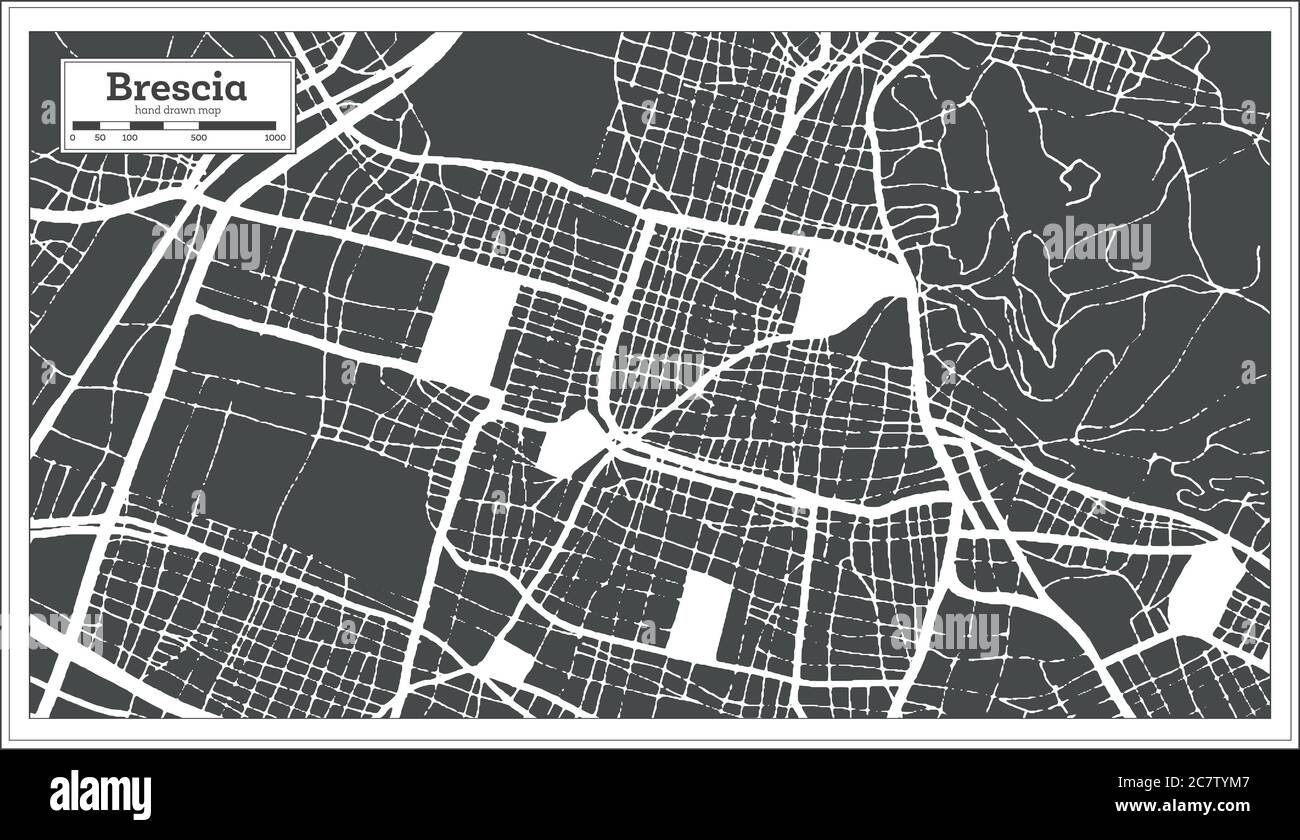 Brescia Mappa della città in bianco e nero in stile retro. Mappa di ...