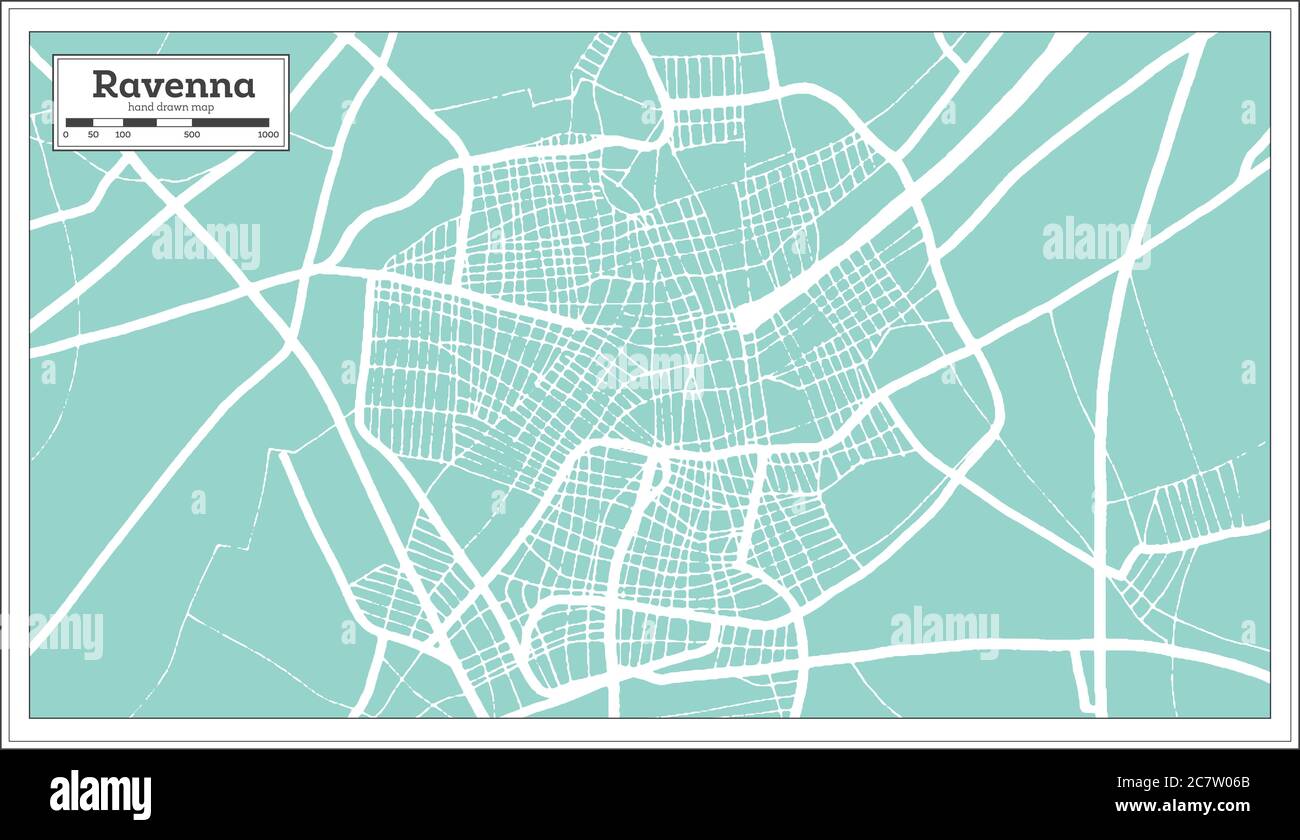 Ravenna Mappa della città in stile retro. Mappa di contorno. Illustrazione vettoriale. Illustrazione Vettoriale