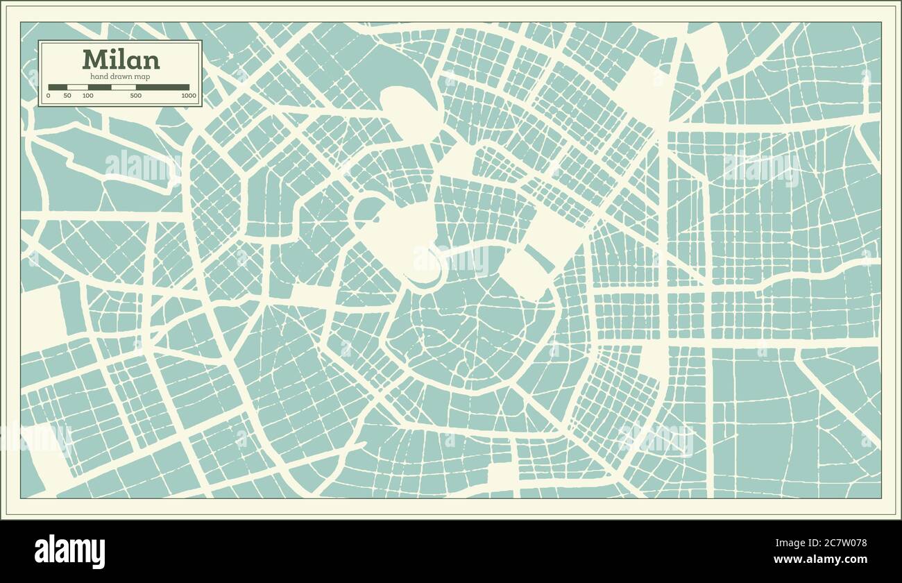 Milano Italia mappa della città in stile retrò. Mappa di contorno. Illustrazione Vettoriale. Illustrazione Vettoriale