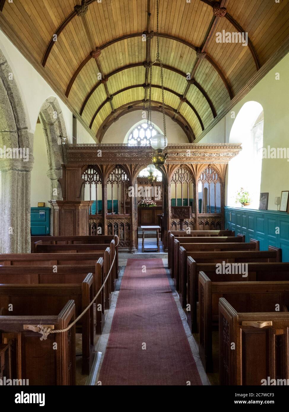 All'interno della chiesa di San Pietro, Buckland-in-the-Moor, Dartmoor, Devon, Regno Unito Foto Stock