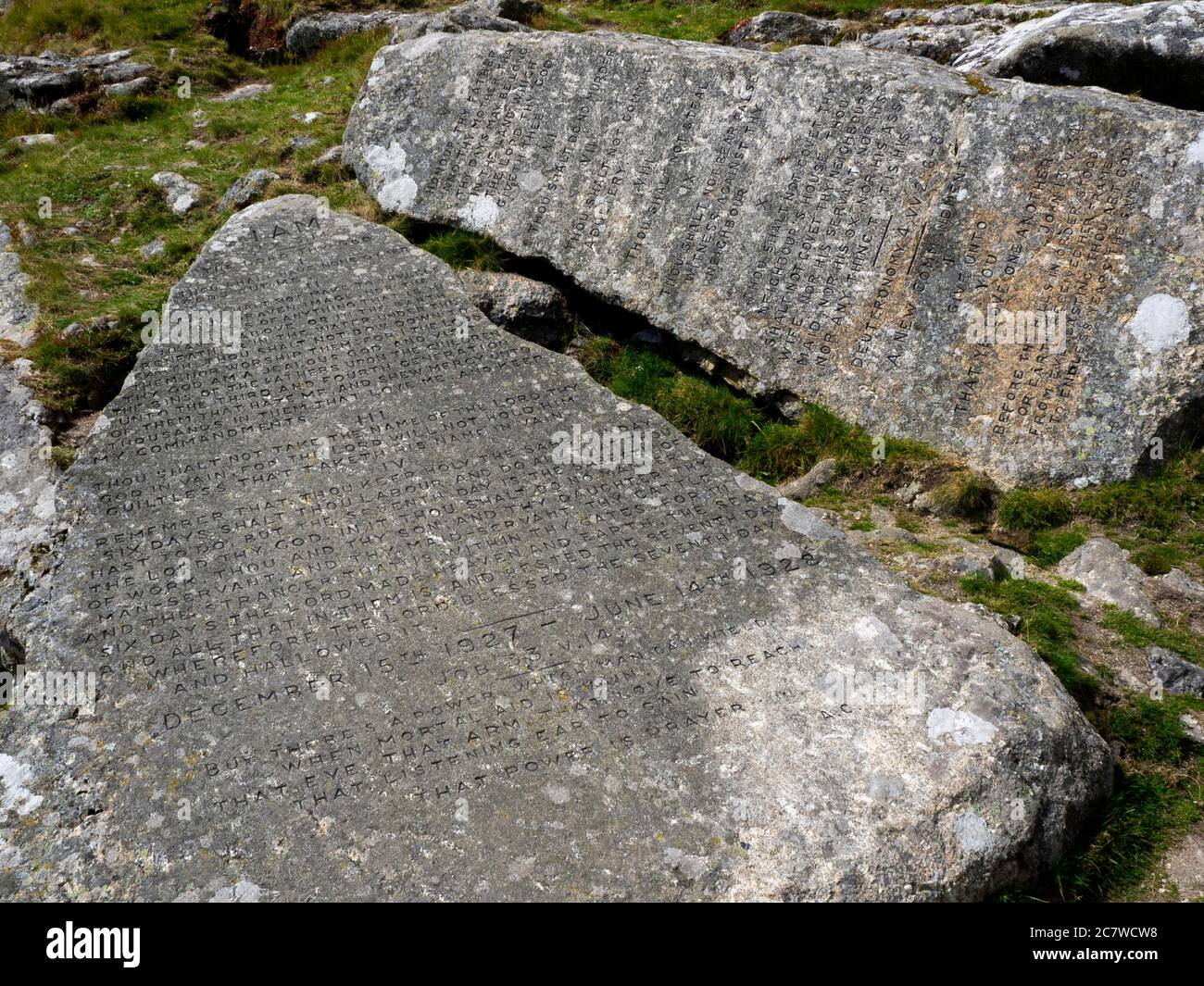 Dieci pietre di comandamenti, Buckland Beacon, Dartmoor, Devon, Regno Unito Foto Stock