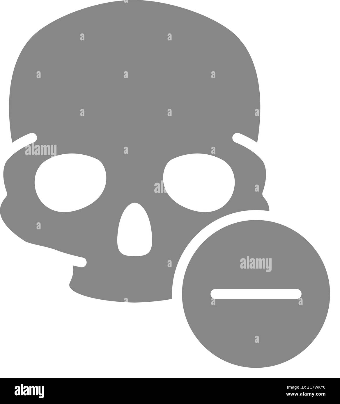 Cranio con icona grigia meno. Struttura ossea della testa, simbolo del cranio Illustrazione Vettoriale
