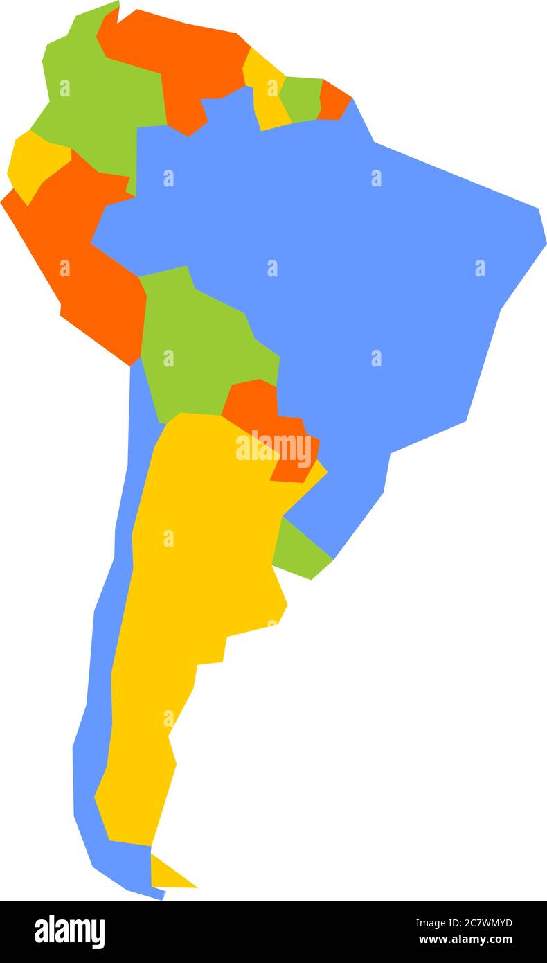 Mappa politica infografica del Sud America molto semplificata. Semplice illustrazione geometrica vettoriale. Illustrazione Vettoriale