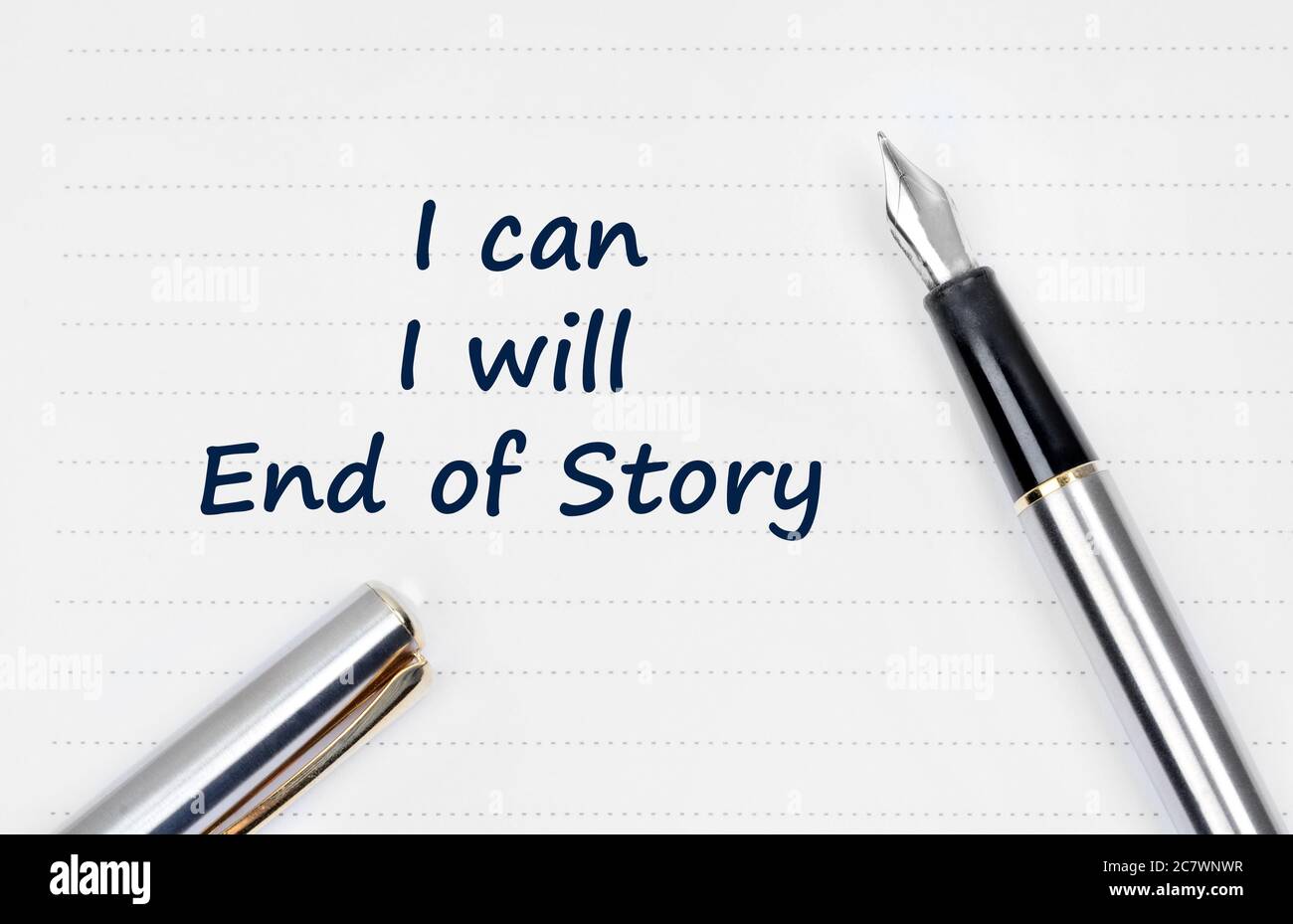 Posso terminare il testo della storia su pagina del notebook primo piano Foto Stock