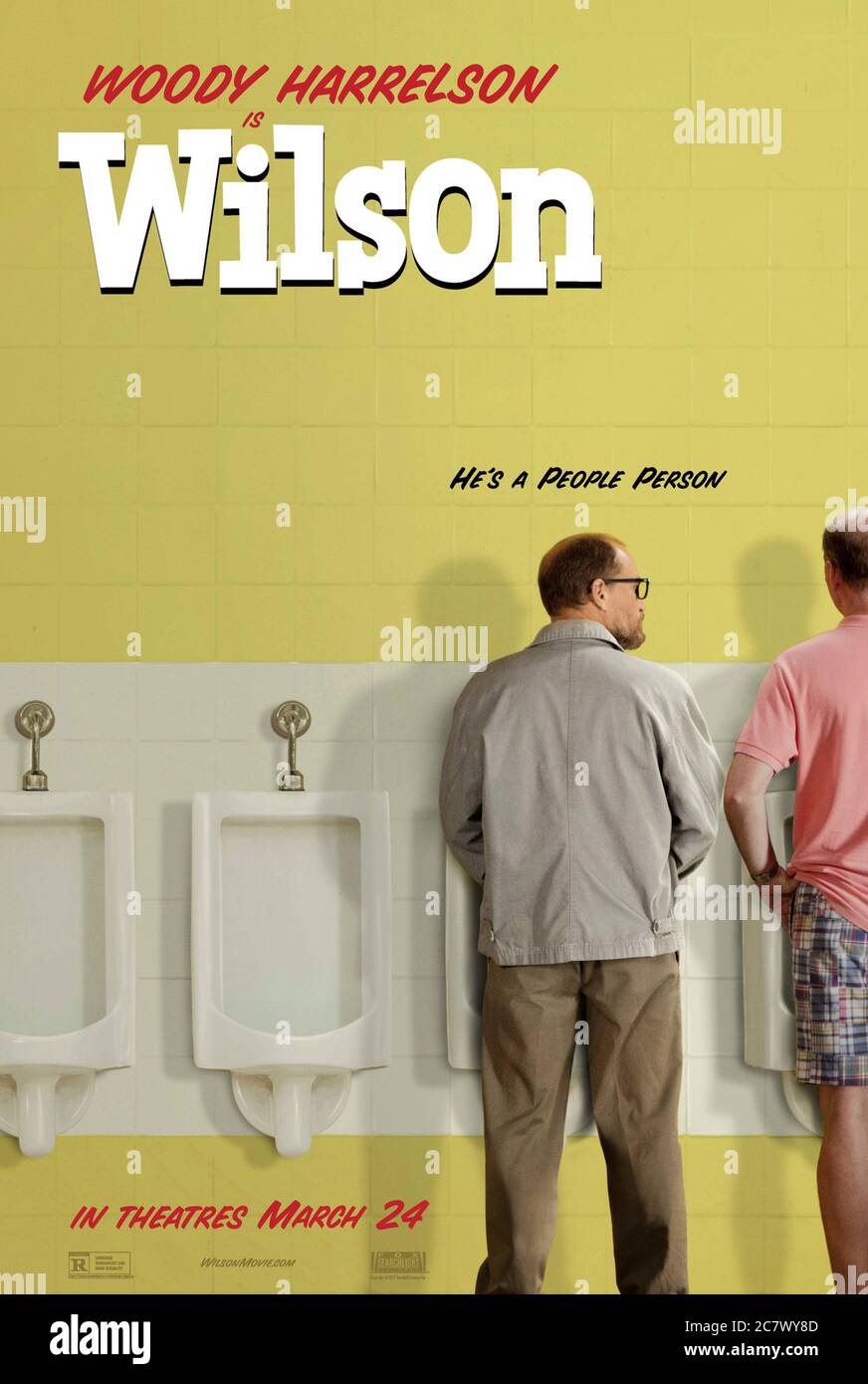 Wilson (2017) diretto da Craig Johnson e con Woody Harrelson, Sandra Lee-Oian Thomas e Sandra Lee-Oian Thomas e Shaun J. Brown. Adattamento del romanzo grafico di Daniel Clowes su un uomo che si riunisce con la moglie estraniata e scopre di avere una figlia adolescente. Foto Stock