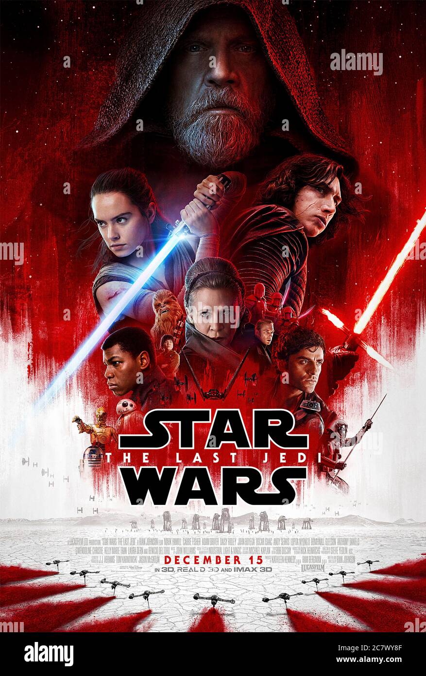 Star Wars: Episodio VIII - The Last Jedi (2017) diretto da Rian Johnson e con Daisy Ridley, John Boyega, Mark Hamill, Carrie Fisher e Adam driver. Luke Skywalker allena Rey come Leia mantiene la resistenza contro il primo ordine. Foto Stock