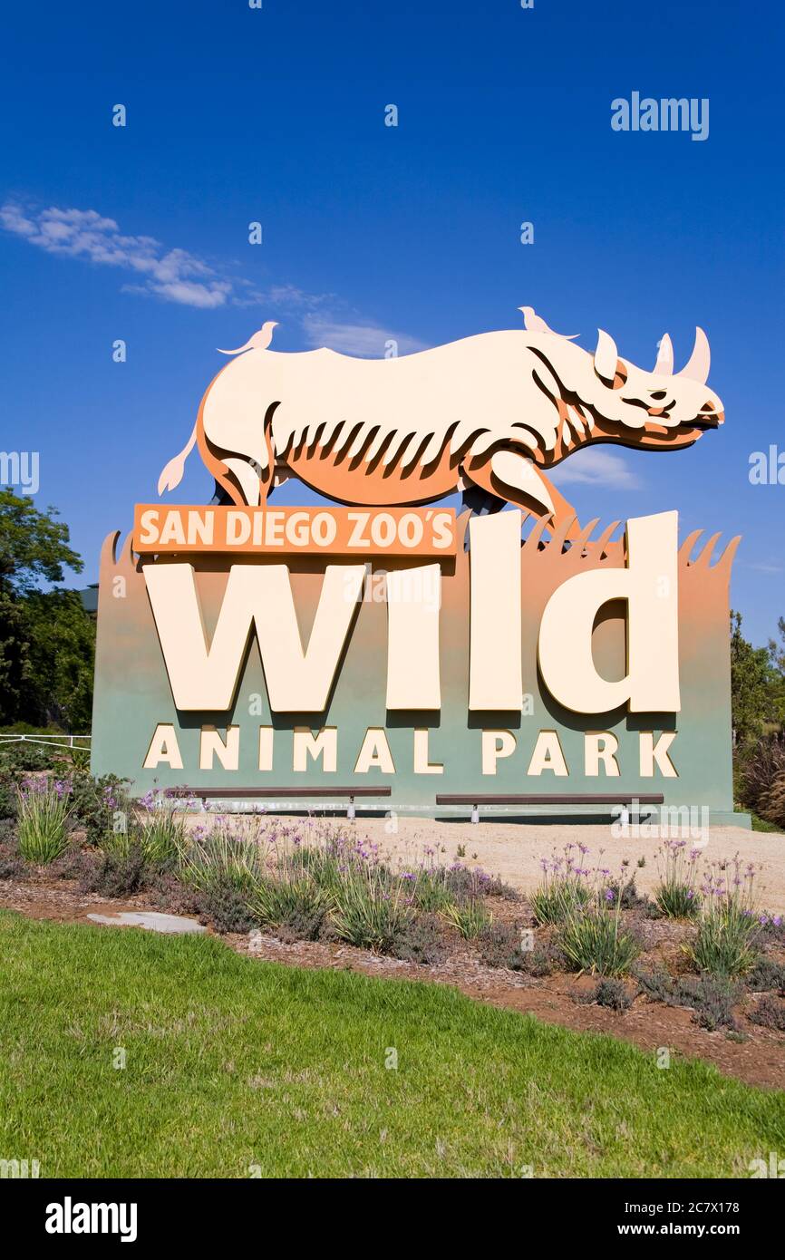 Cartello per il Wild Animal Park dello Zoo di San Diego, Escondido, San Diego County, California, USA, Nord America Foto Stock