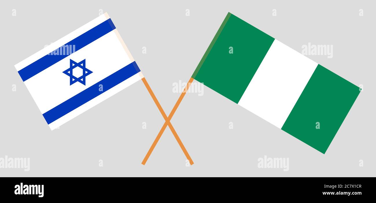 Bandiere incrociate di Nigeria e Israele. Colori ufficiali. Proporzione corretta. Illustrazione vettoriale Illustrazione Vettoriale