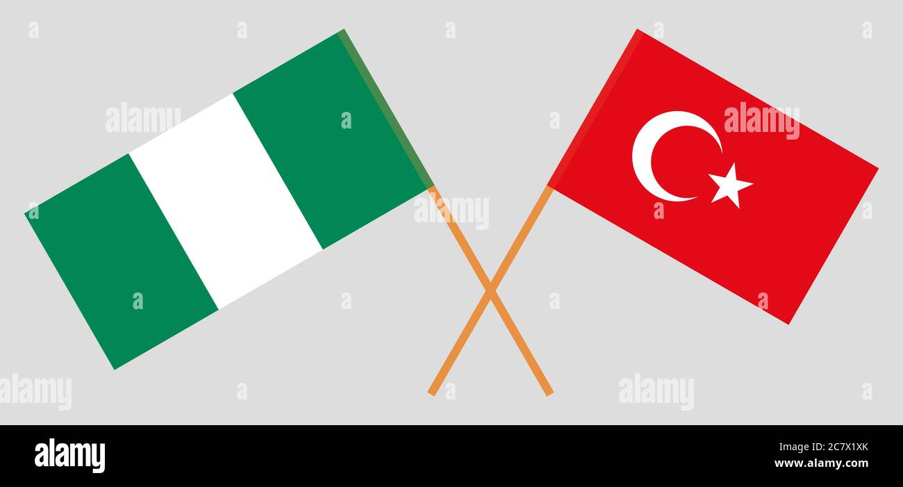 Bandiere incrociate della Nigeria e della Turchia. Colori ufficiali. Proporzione corretta. Illustrazione vettoriale Illustrazione Vettoriale