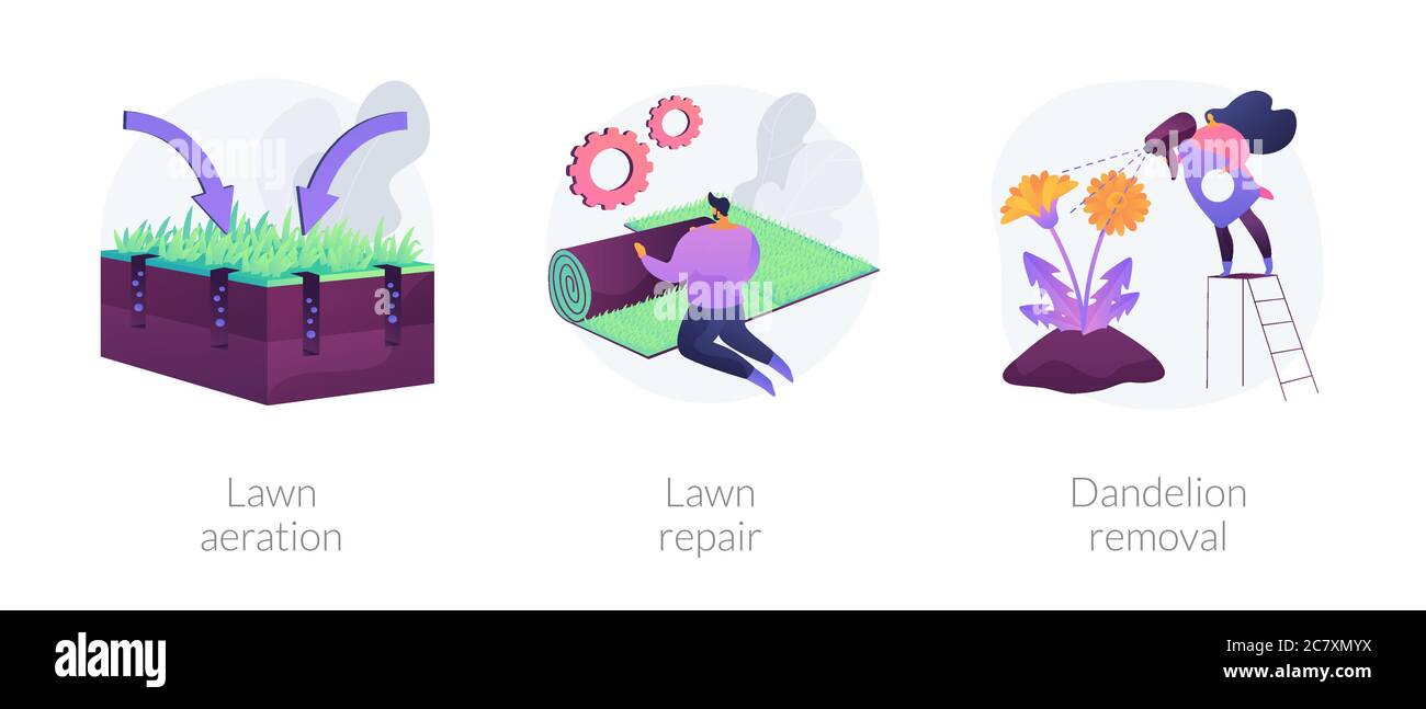 Illustrazioni vettoriali astratte di concetto di manutenzione del prato. Illustrazione Vettoriale