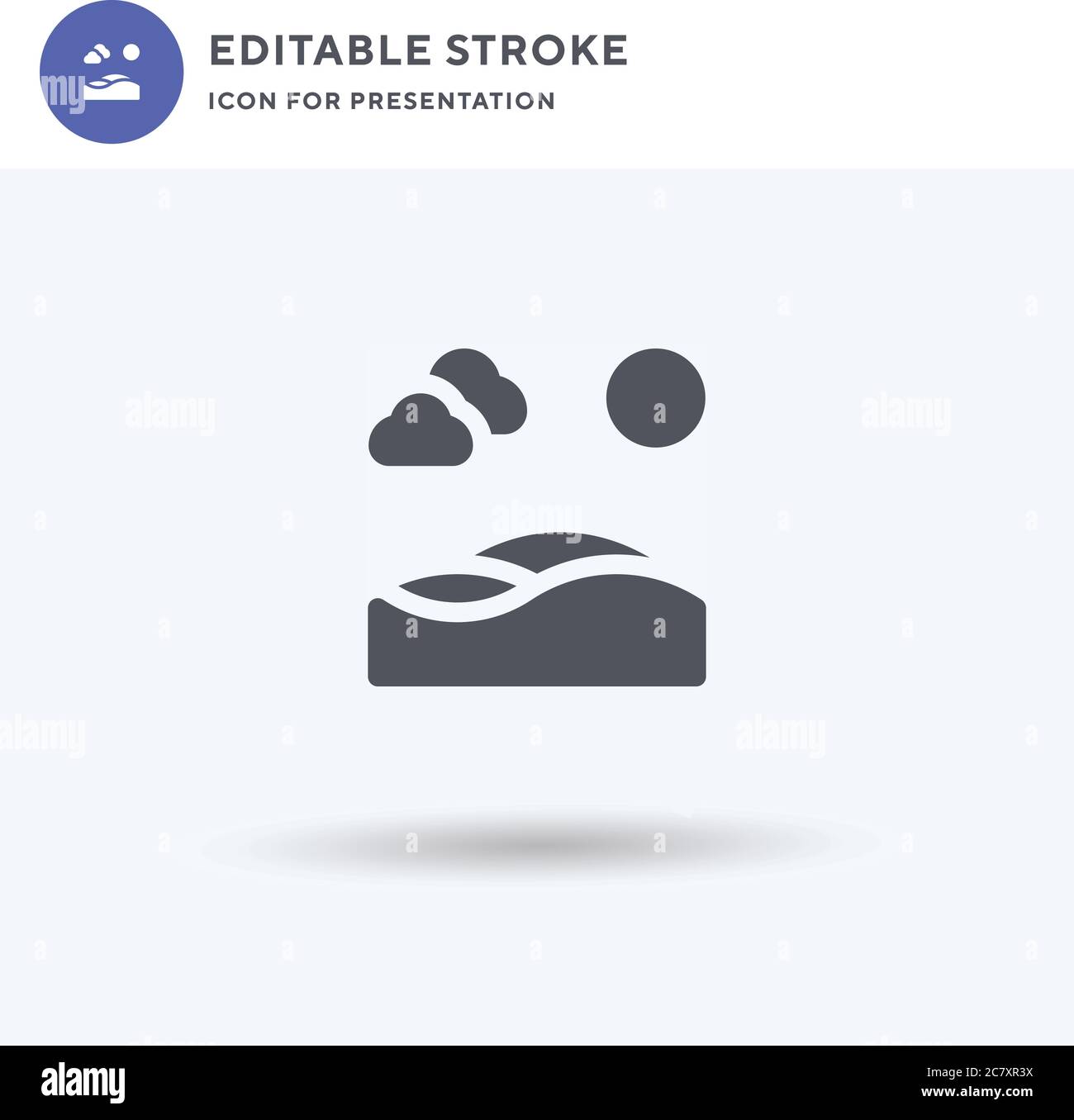 Vettore di icone del deserto, segno piatto riempito, pittogramma solido isolato su bianco, illustrazione del logo. Icona Desert per la presentazione. Illustrazione Vettoriale