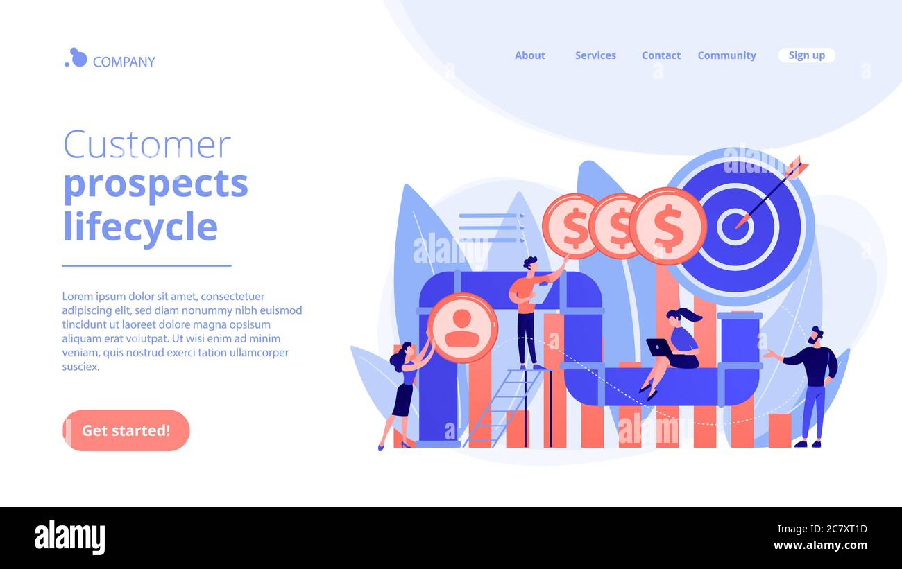 Pagina di destinazione del concetto di gestione della pipeline di vendita. Illustrazione Vettoriale