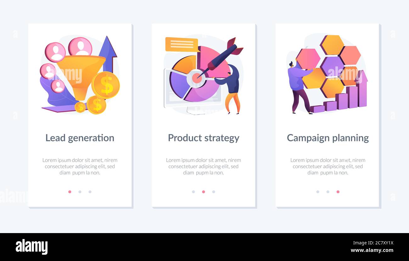 Modello di interfaccia dell'app marketing business. Illustrazione Vettoriale