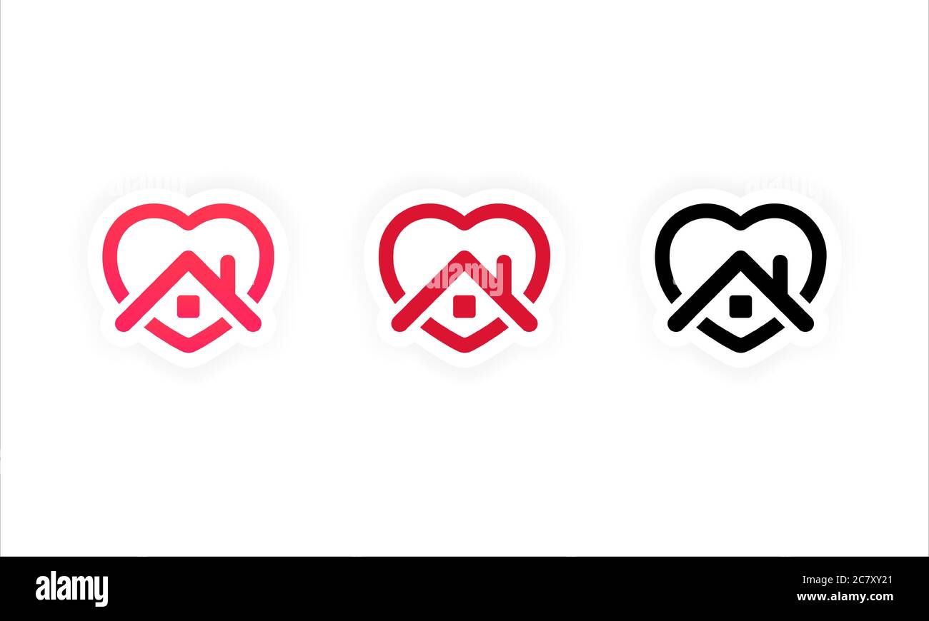 Set di icone di soggiorno a casa. Simbolo adesivo Home. Icona vettore cuore e casa. Campagna Stay Home per la prevenzione delle epidemie di coronavirus pandemico Illustrazione Vettoriale