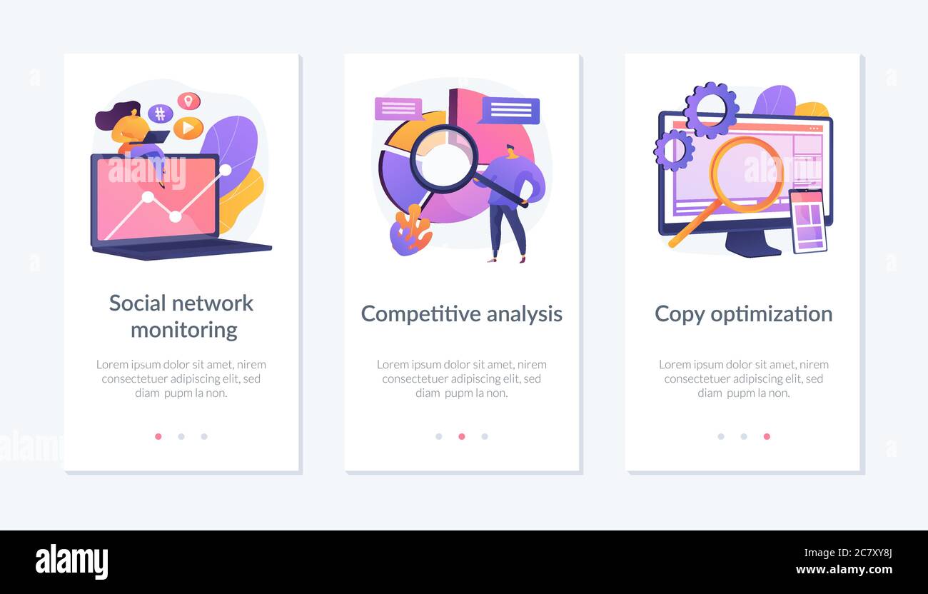 Modello di interfaccia dell'app di analisi marketing. Illustrazione Vettoriale