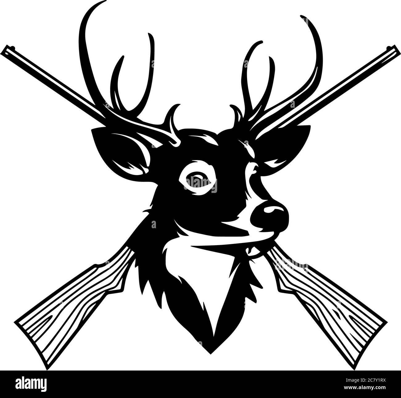 Immagine grafica in scala di grigi di un ritratto di un cervo e. pistole sullo sfondo Foto Stock