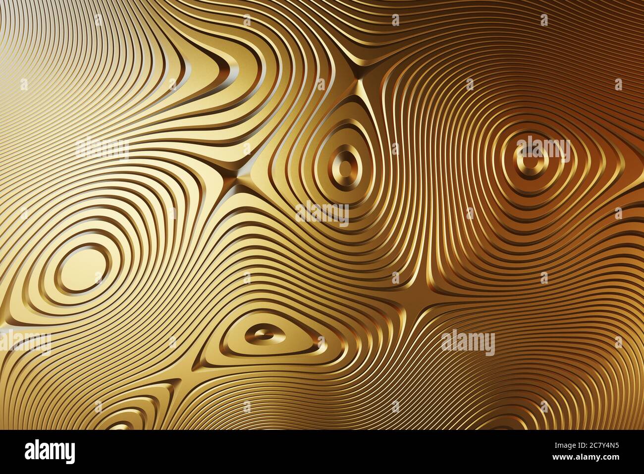 Motivo giallo dorato, forme geometriche astratte su sfondo testurizzato.Illustrazione 3d. Foto Stock