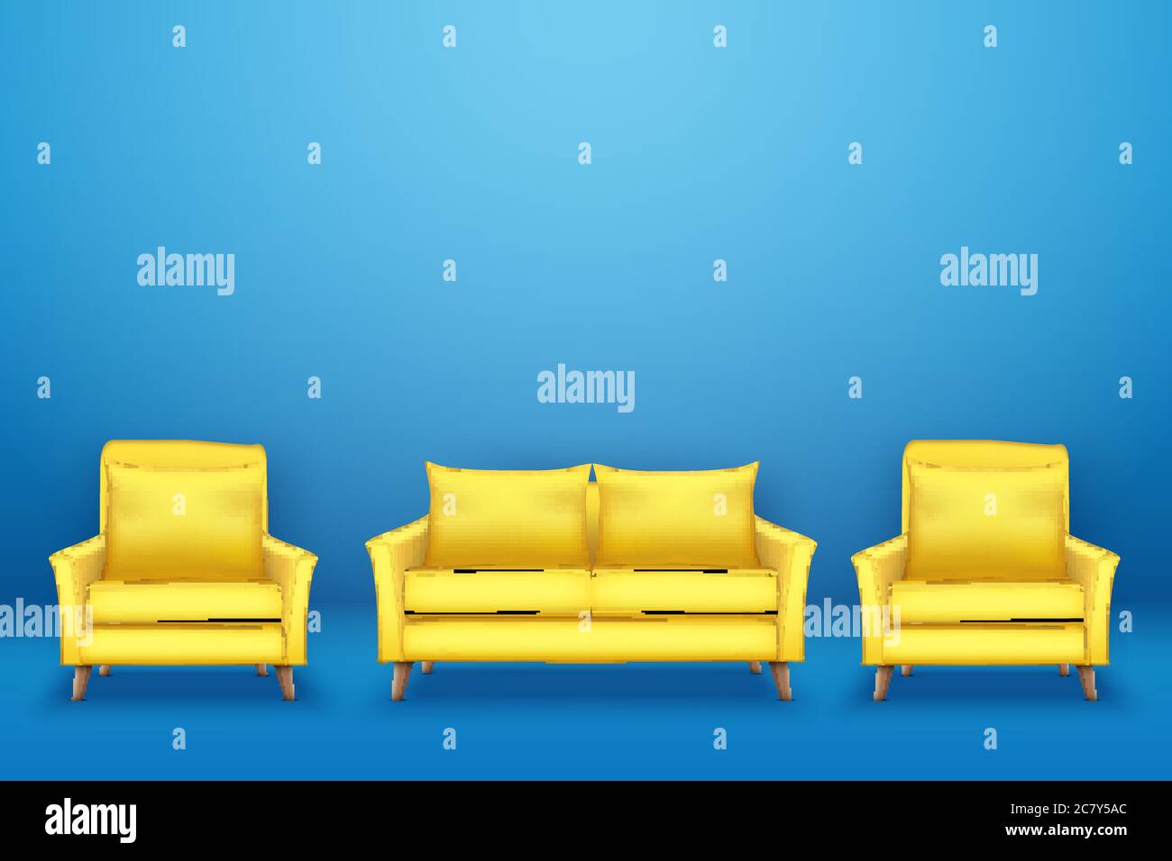 Interno di morbido divano giallo con sedie Illustrazione Vettoriale