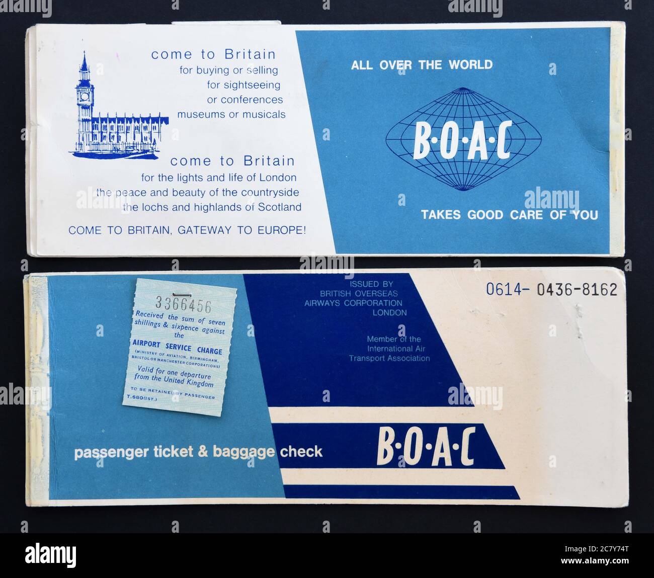 British Overseas Airways Corporation - BOAC - biglietti da 1964 - Inghilterra, Regno Unito Foto Stock