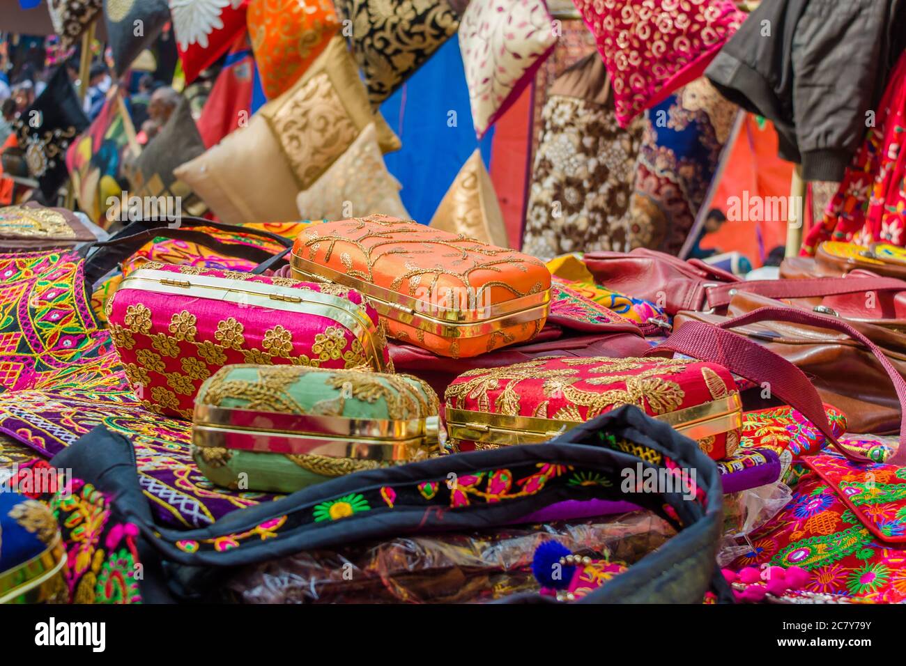 Ricamo a mano su cuscino dalla fiera artigianale surajkund Foto Stock