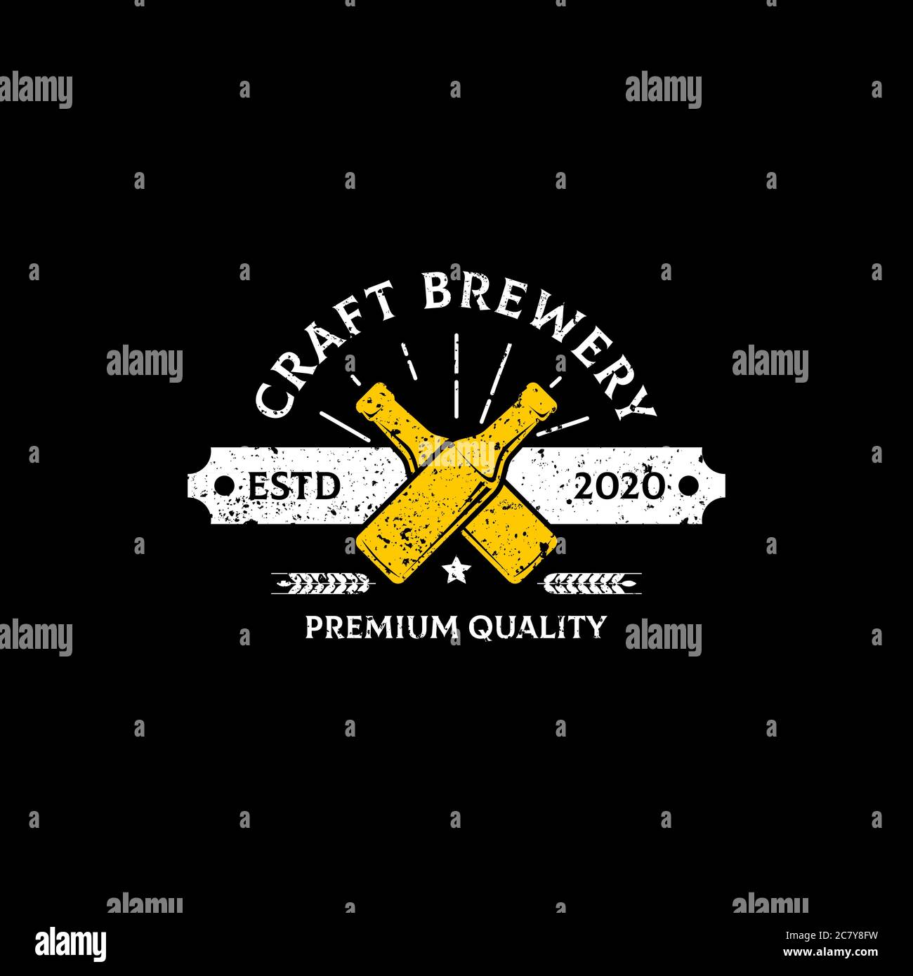 Modello del logo Craft Brewery Premium Quality, illustrazione del logo della birra d'epoca Illustrazione Vettoriale