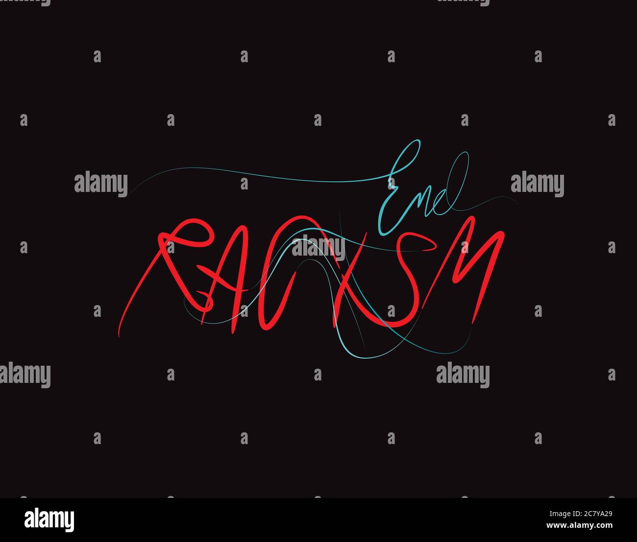 Testo con caratteri End Racism su sfondo nero nell'illustrazione vettoriale Illustrazione Vettoriale