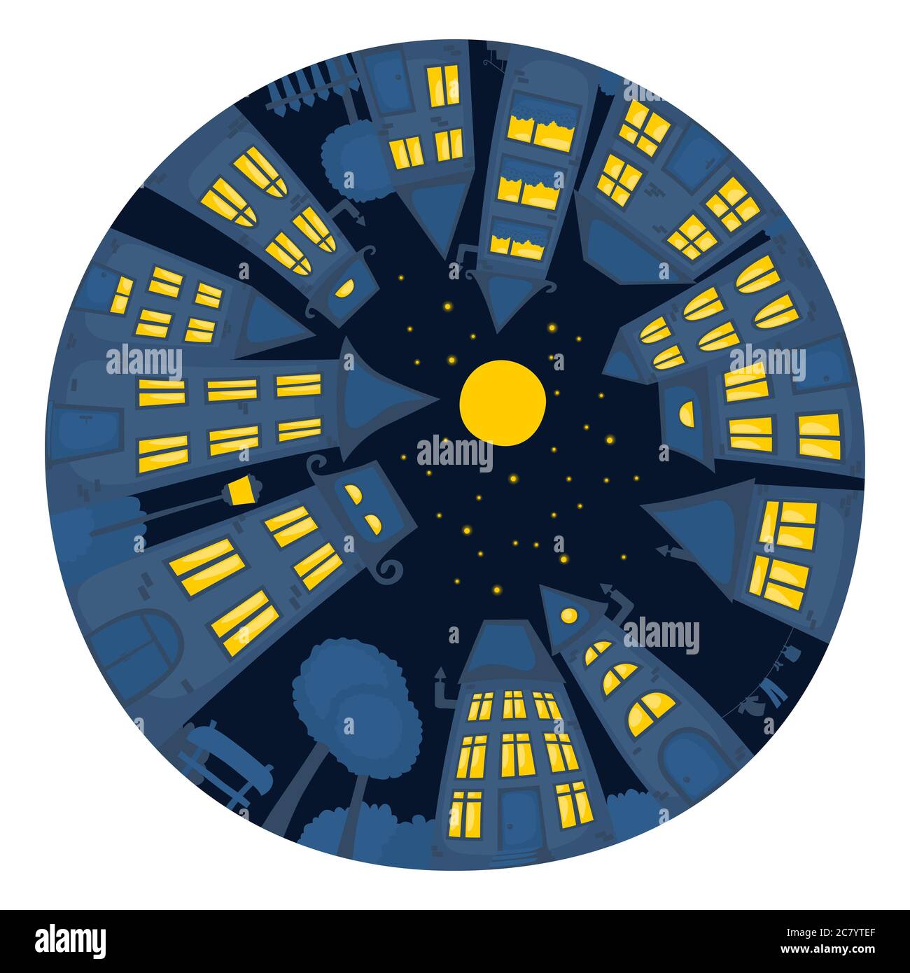 Round cartoon strada di notte. Foto Stock