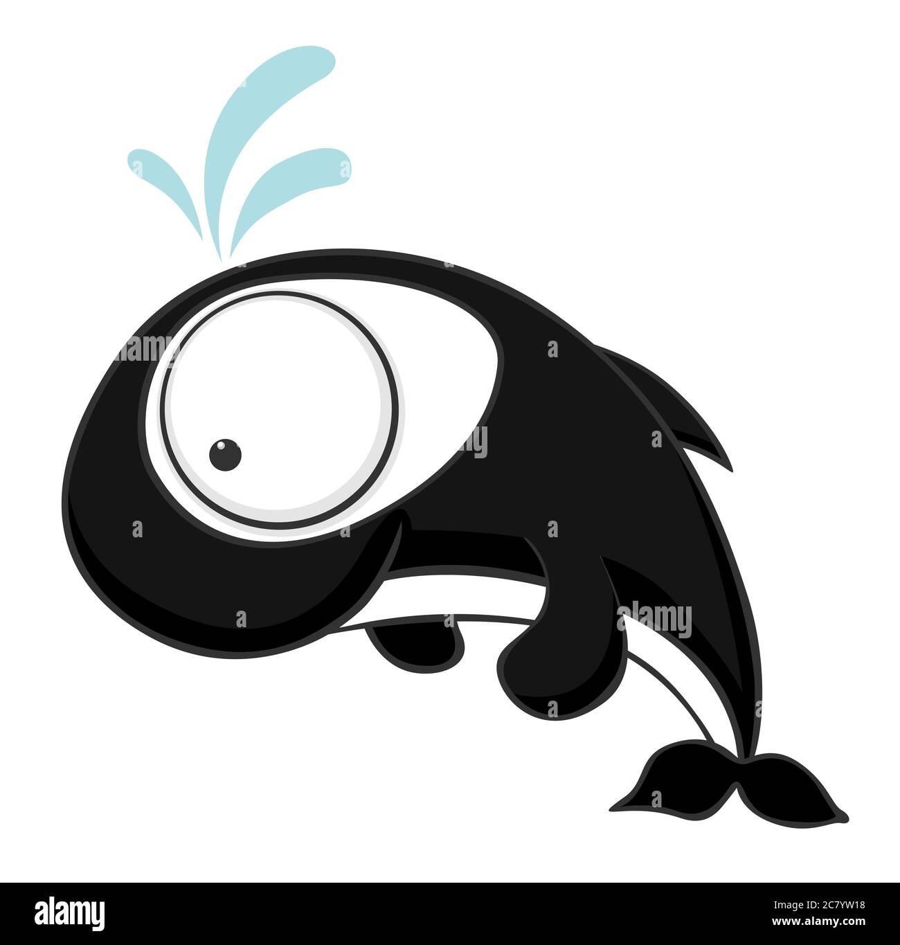 Carino e divertente cartoon Killer Whale con occhi enormi. Foto Stock